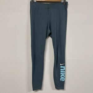 Nike Lounge Leggings Women’s M Teal Blue Logo Print Athleisure Stretch Pants